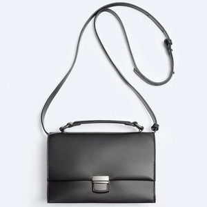 Zara Leather Shoulder Crossbody Bag with Metal Clasp Black Mens Adjustable Strap